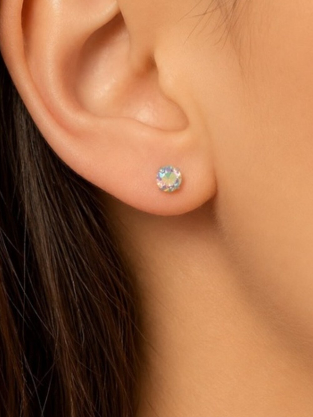 Aurora Crystal Stud Earrings - Iridescent Blue - Small Screw Back Earrings - Picture 2 of 7